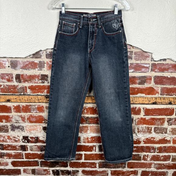 Vintage Jinzu Jeans Size 26 Dark Wash High Rise Loose Fit Baggy Embroidered Y2K - Picture 1 of 7
